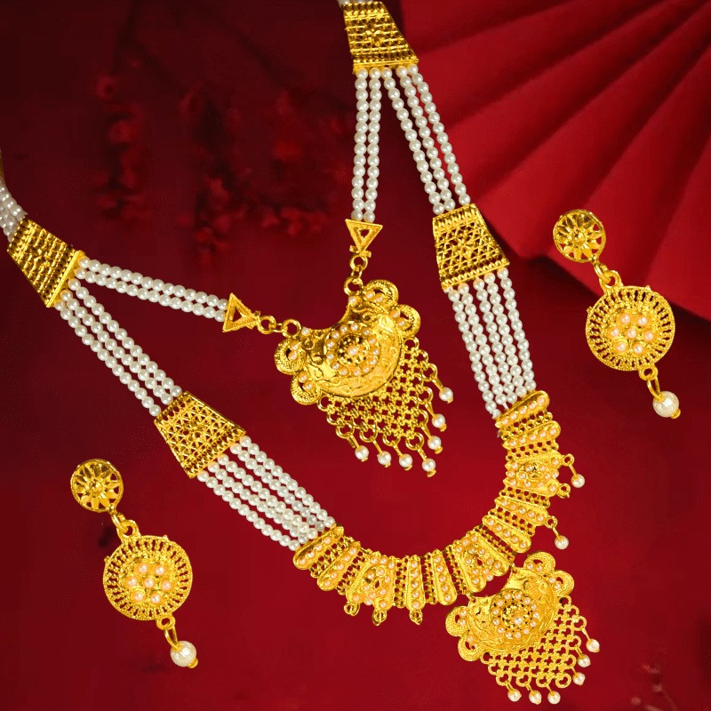 Traditional Gold Plated Bridal Pearl Layered Necklace Set with Earrings for Women & Girls - Roop Vibe