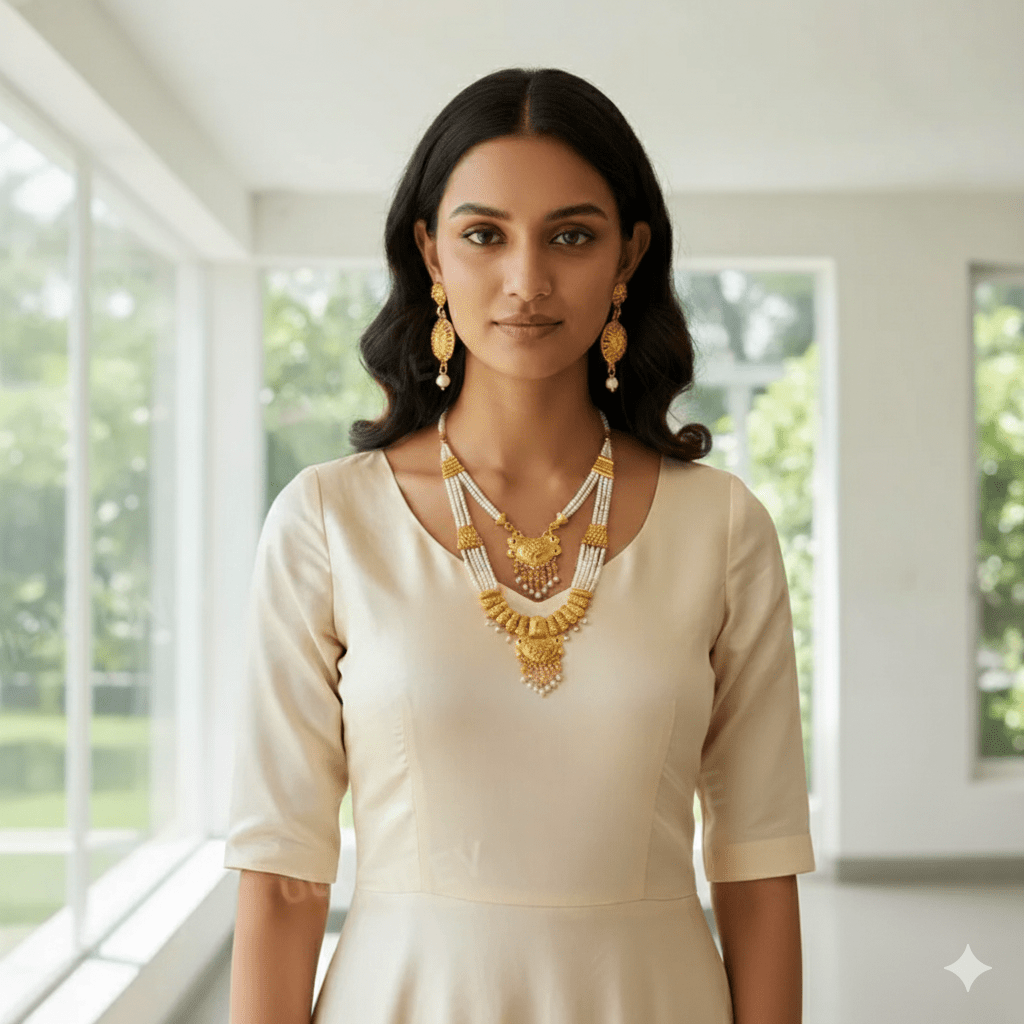 Traditional Gold Plated Bridal Pearl Layered Necklace Set with Earrings for Women & Girls - Roop Vibe