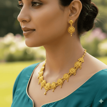 Traditional Gold Plated Choker Necklace Set with Earrings for Women and Girls - Roop Vibe