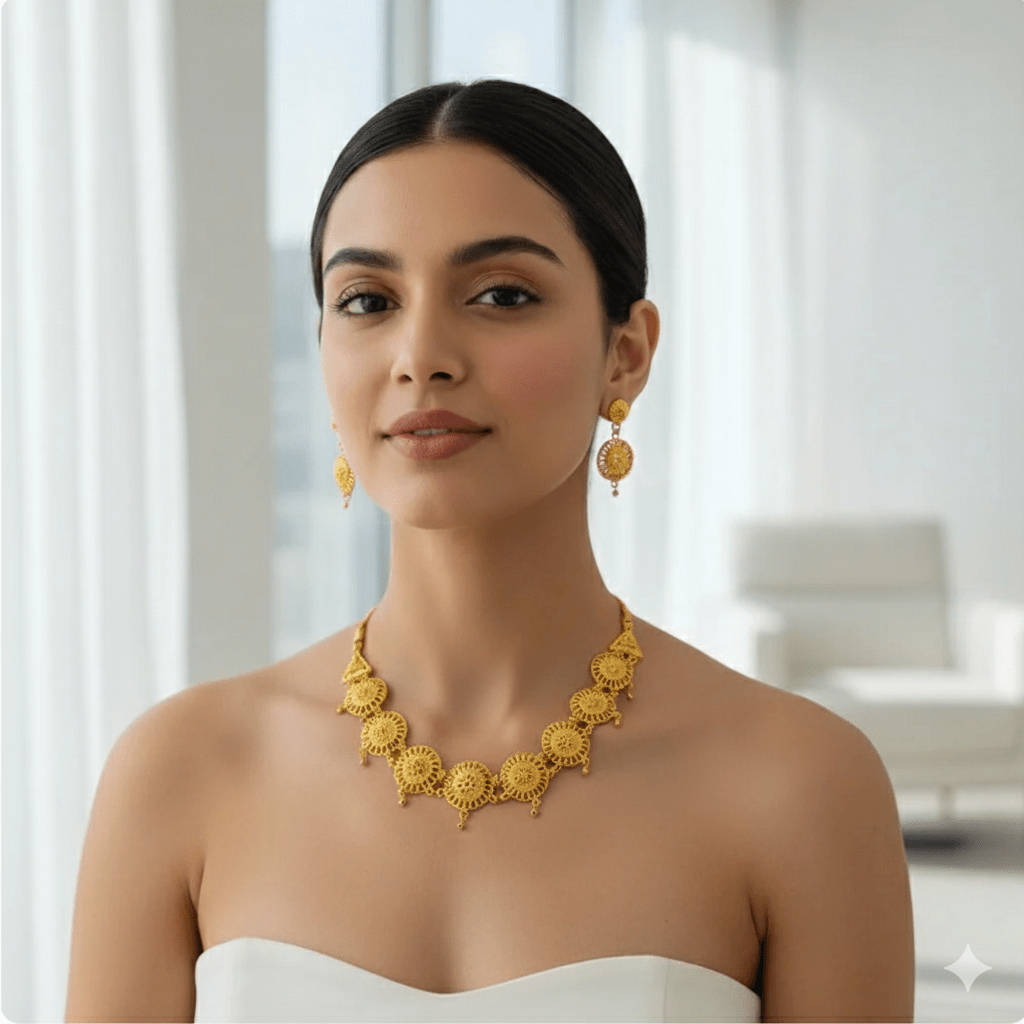 Traditional Gold Plated Choker Necklace Set with Earrings for Women and Girls - Roop Vibe