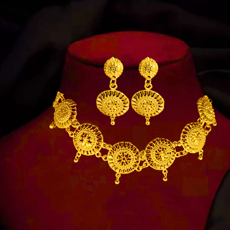 Traditional Gold Plated Choker Necklace Set with Earrings for Women and Girls - Roop Vibe