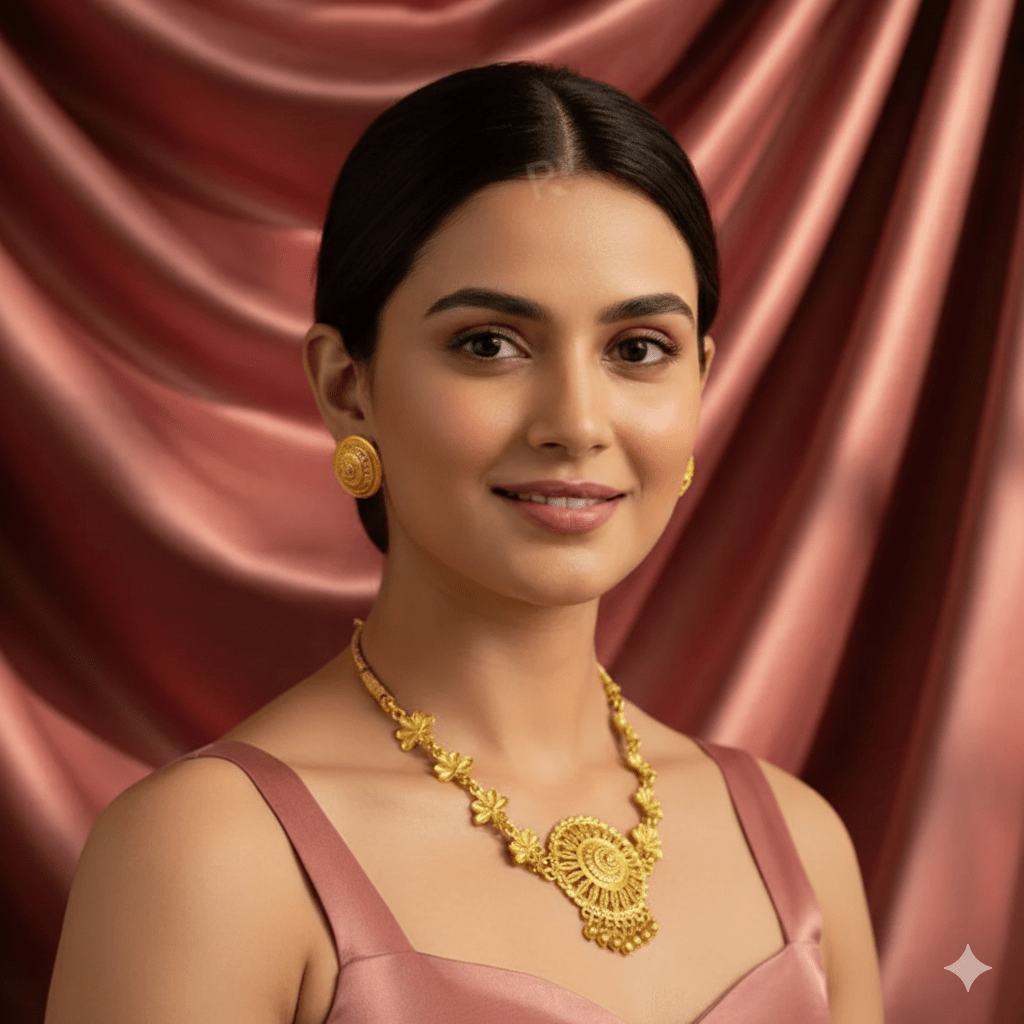 Traditional Gold Plated Floral Necklace Set for Women & Girls | Ethnic Bridal Jewelry Set with Earrings - Roop Vibe