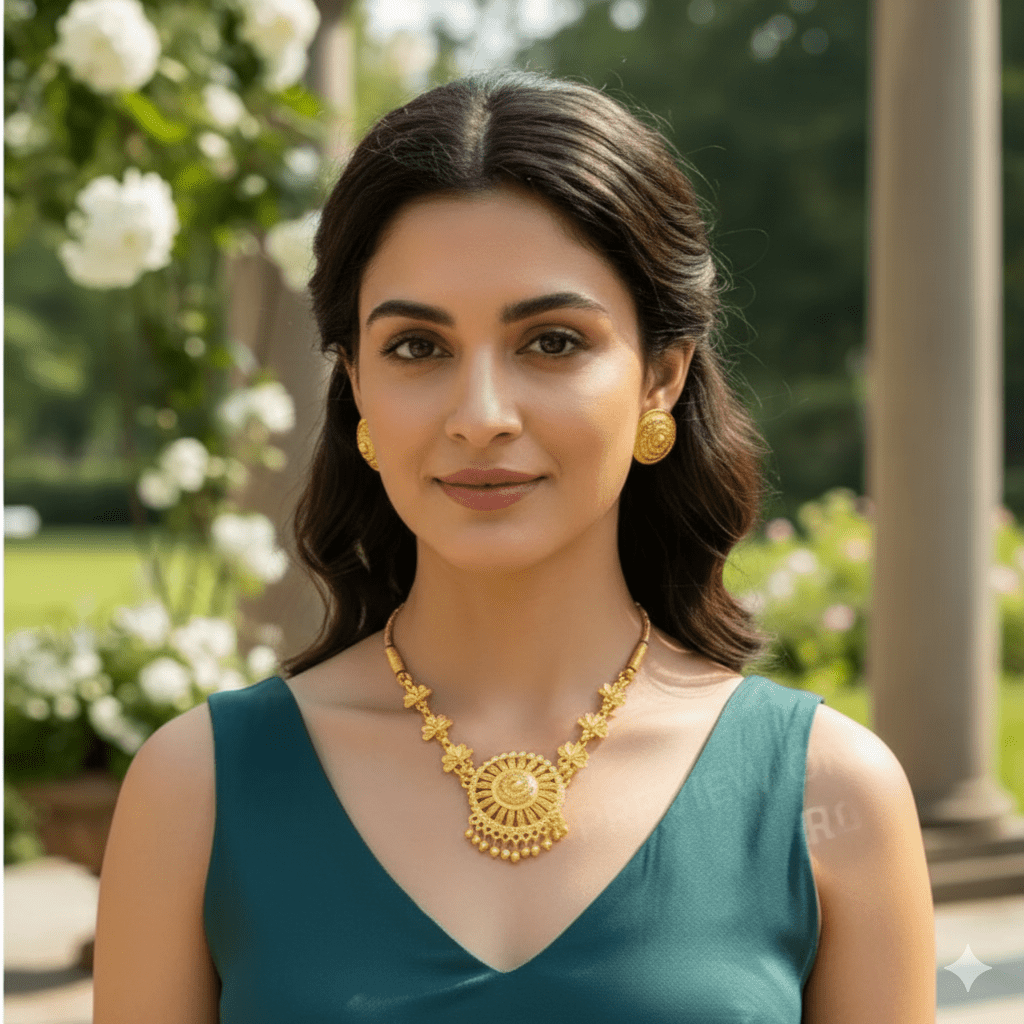 Traditional Gold Plated Floral Necklace Set for Women & Girls | Ethnic Bridal Jewelry Set with Earrings - Roop Vibe