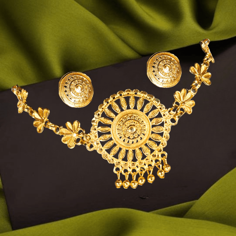 Traditional Gold Plated Floral Necklace Set for Women & Girls | Ethnic Bridal Jewelry Set with Earrings - Roop Vibe