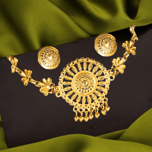 Traditional Gold Plated Floral Necklace Set for Women & Girls | Ethnic Bridal Jewelry Set with Earrings - Roop Vibe