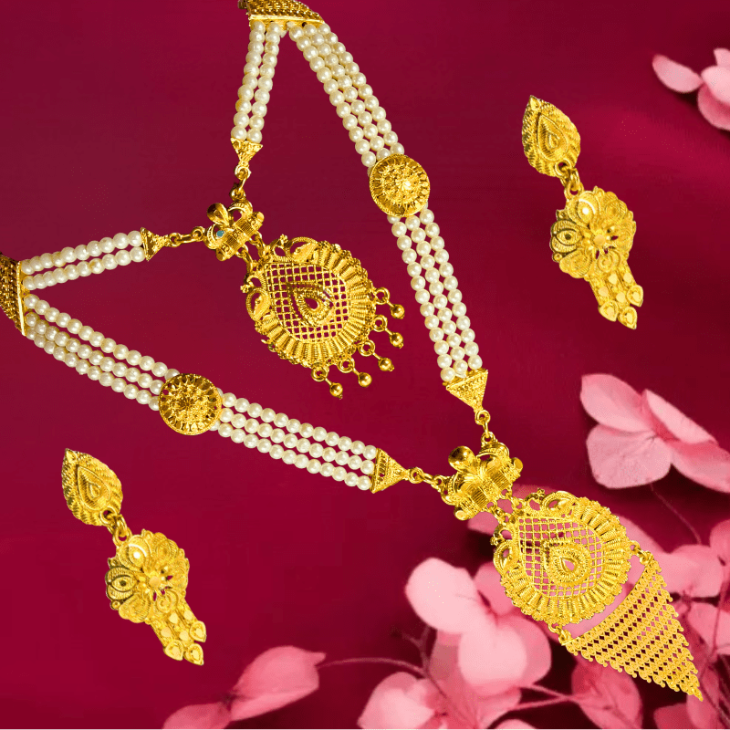 Traditional Gold - Plated Pearl Beaded Necklace Set with Earrings for Women | Bridal Wedding Jewelry - Roop Vibe