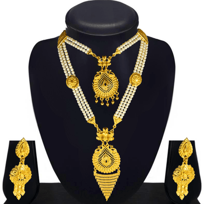 Traditional Gold - Plated Pearl Beaded Necklace Set with Earrings for Women | Bridal Wedding Jewelry - Roop Vibe
