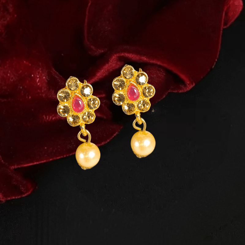 Traditional Gold Plated Pearl & Stone Studded Floral Necklace Set for Women & Girls - Roop Vibe