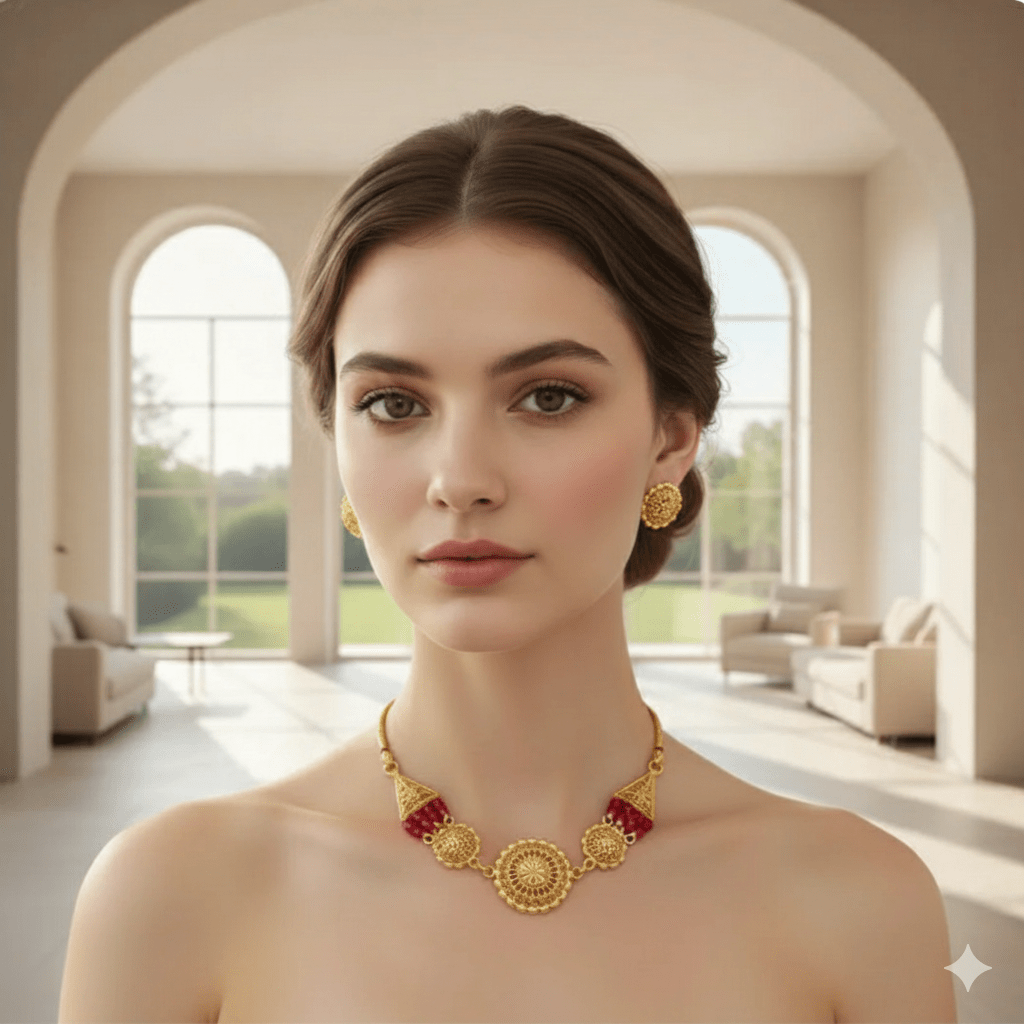 Traditional Gold - Plated Red Beaded Necklace Set with Earrings for Women & Girls - Roop Vibe