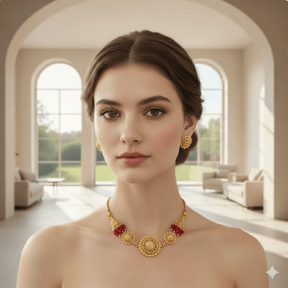 Traditional Gold - Plated Red Beaded Necklace Set with Earrings for Women & Girls - Roop Vibe