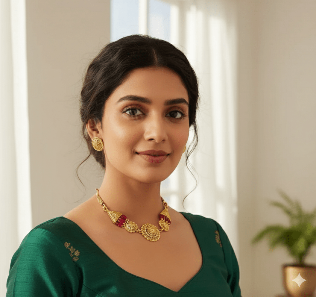 Traditional Gold - Plated Red Beaded Necklace Set with Earrings for Women & Girls - Roop Vibe