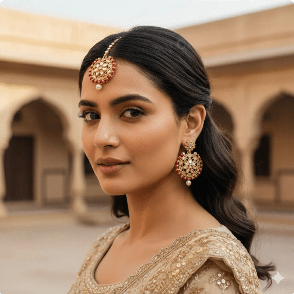 Traditional Kundan Choker Necklace Set with Earrings for Women & Girls - Red & Gold Beaded Jewelry - Roop Vibe