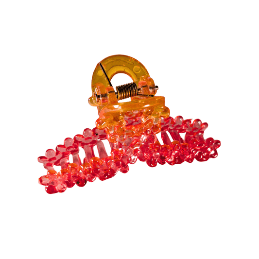 Trendy Floral Design Plastic Hair Clutcher Clip for Girls & Women – Stylish Medium - Size Claw Grip (Pink Orange) - Roop Vibe