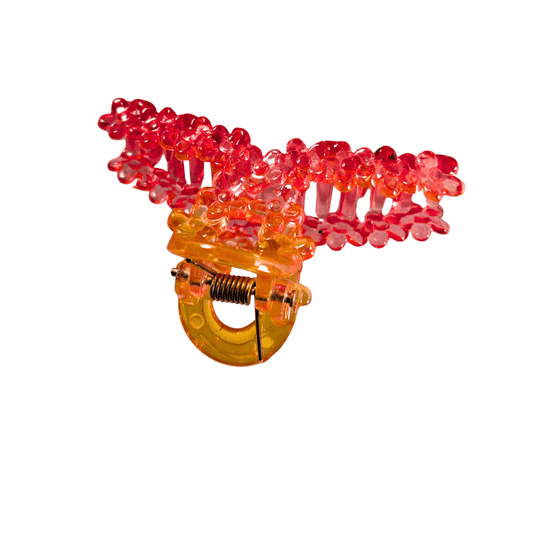 Trendy Floral Design Plastic Hair Clutcher Clip for Girls & Women – Stylish Medium - Size Claw Grip (Pink Orange) - Roop Vibe