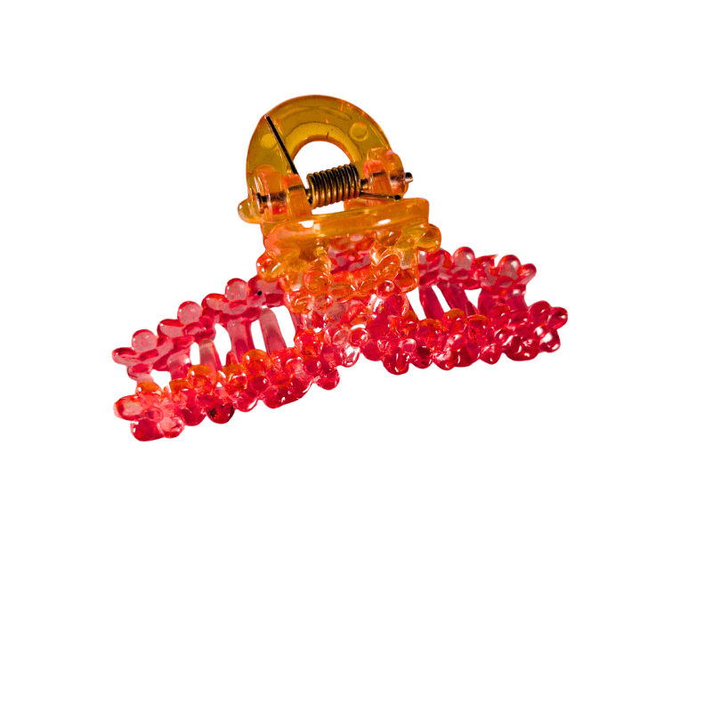 Trendy Floral Design Plastic Hair Clutcher Clip for Girls & Women – Stylish Medium - Size Claw Grip (Pink Orange) - Roop Vibe