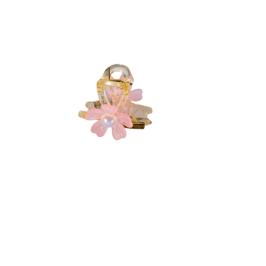 Trendy Mini Claw Hair Clip with Pink Flower and Pearl – Stylish Hair Accessory for Girls & Women - Roop Vibe